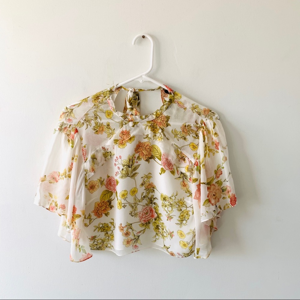 Zara Floral Print Crop Top Blouse Frill Ruffles